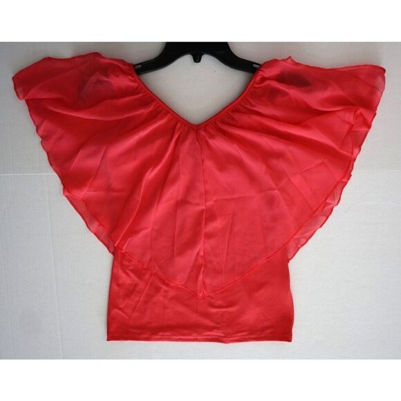 FISOUL Women's Sz Small Pink Ruffle V-Neck Flounce Chiffon Top Blouse - Picture 7 of 7